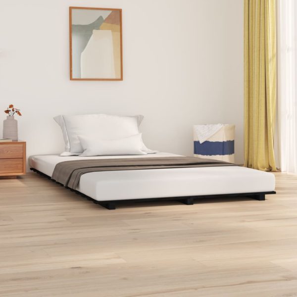 Cadru de pat, negru, 135×190 cm, lemn masiv de pin