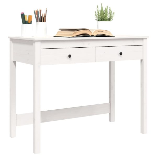 Birou cu sertare, alb, 100x50x78 cm, lemn masiv de pin