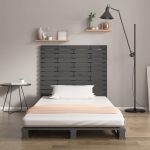 Tăblie de pat pentru perete, gri, 106x3x91,5 cm, lemn masiv pin