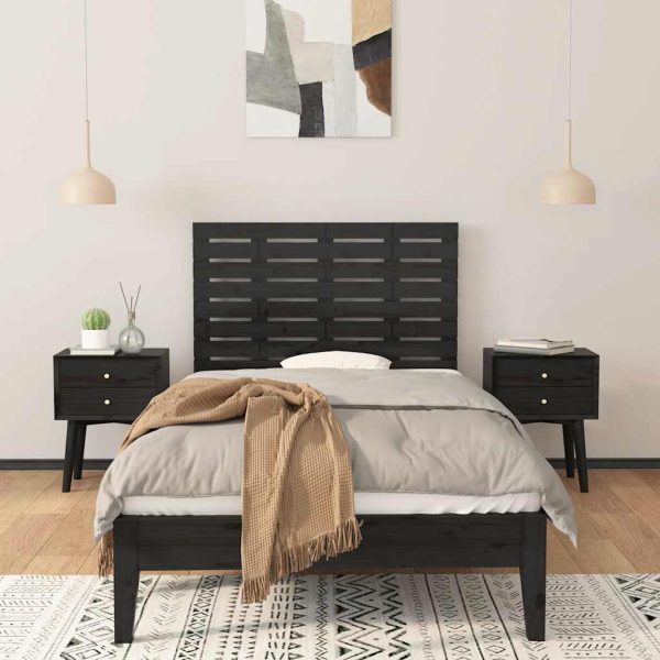 Tăblie de pat pentru perete, negru, 106x3x63 cm, lemn masiv pin