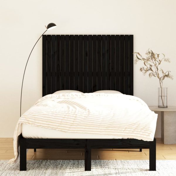 Tăblie de pat pentru perete negru 127,5x3x110 cm lemn masiv pin