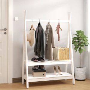 Suport pentru haine, alb, 100×45,5×150 cm, lemn masiv de pin