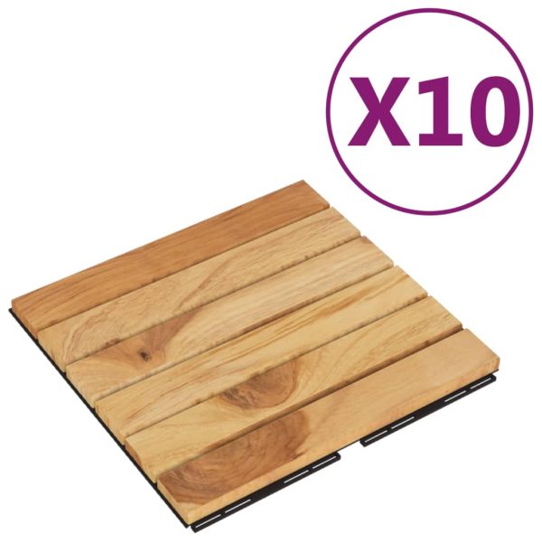 Placi pardoseală 10 buc. 30×30 cm lemn masiv tec model vertical