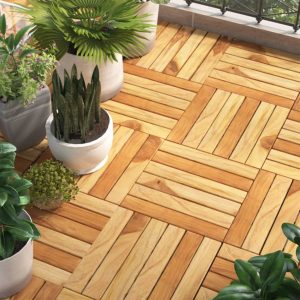 Placi pardoseală 10 buc. 30×30 cm lemn masiv tec model vertical