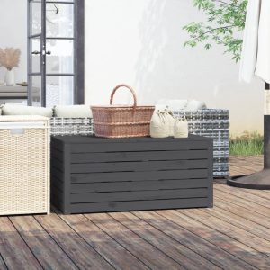Ladă depozitare grădină, gri, 101×50,5×46,5cm, lemn masiv pin