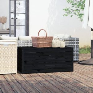 Ladă depozitare grădină, negru, 101×50,5×46,5cm, lemn masiv pin
