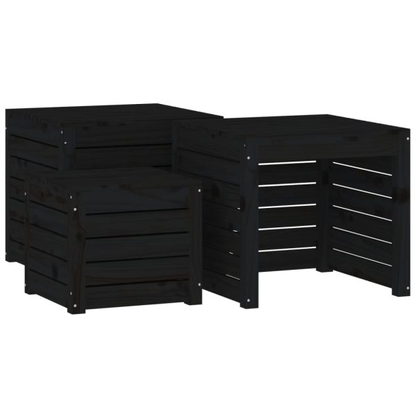 Set cutie de grădină, 3 piese, negru, lemn masiv de pin