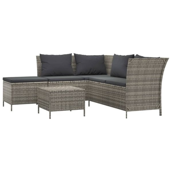 Set mobilier de grădină cu perne, 4 piese, gri, poliratan