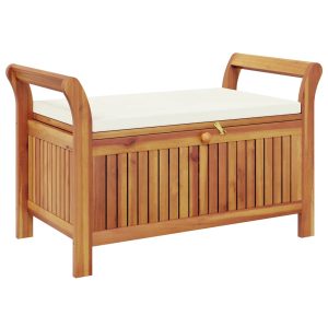 Bancă depozitare grădină, cu pernă, 91 cm, lemn masiv de acacia