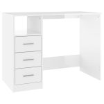 Birou cu sertare, alb extralucios, 102x50x76 cm, lemn prelucrat