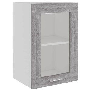 Dulap suspendat cu sticlă gri sonoma 40x31x60 cm lemn prelucrat