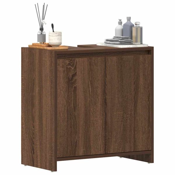 Dulap de baie, stejar maro, 60x33x61 cm, lemn prelucrat