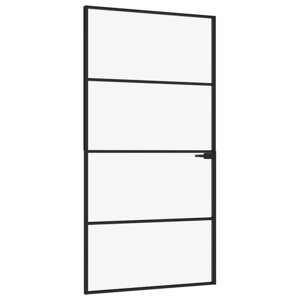 Ușă de interior negru 102×201,5cm sticlă securiz./aluminiu slim
