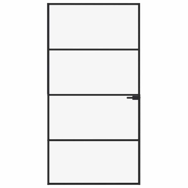 Ușă de interior negru 102×201,5cm sticlă securiz./aluminiu slim