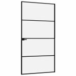 Ușă de interior negru 102×201,5cm sticlă securiz./aluminiu slim