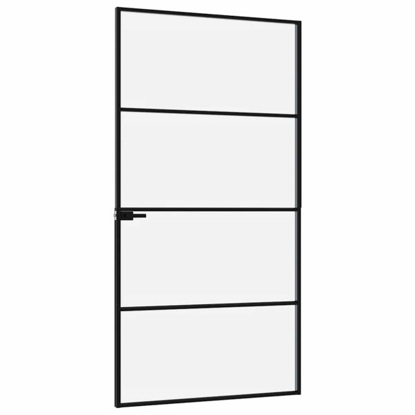 Ușă de interior negru 102×201,5cm sticlă securiz./aluminiu slim