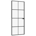 Ușă de interior negru 83×201,5 cm sticlă securiz./aluminiu slim