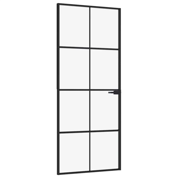Ușă de interior negru 83×201,5 cm sticlă securiz./aluminiu slim