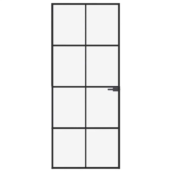 Ușă de interior negru 83×201,5 cm sticlă securiz./aluminiu slim