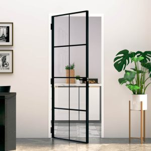 Ușă de interior negru 83×201,5 cm sticlă securiz./aluminiu slim