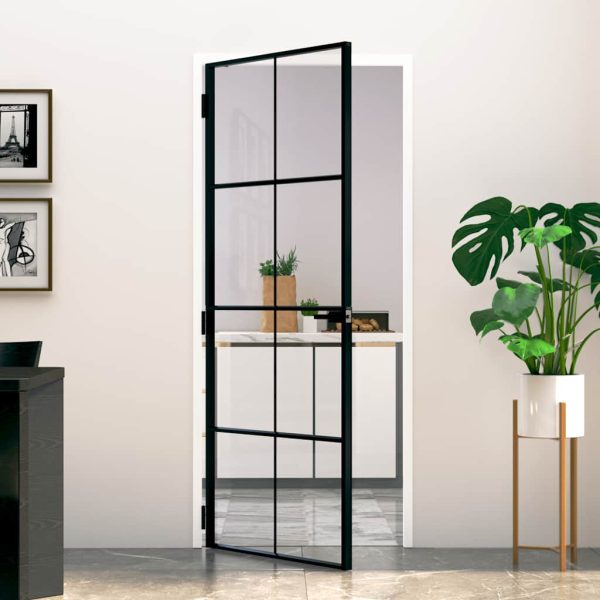 Ușă de interior negru 83×201,5 cm sticlă securiz./aluminiu slim