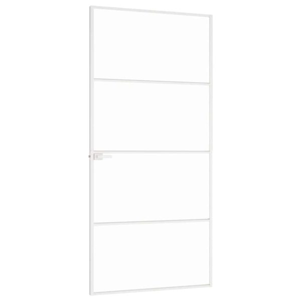 Ușă de interior alb 93×201,5 cm sticlă securiz. / aluminiu slim