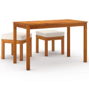 Set sufragerie de grădină, 3 piese, cu perne, lemn masiv acacia
