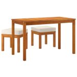 Set sufragerie de grădină, 3 piese, cu perne, lemn masiv acacia