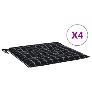 Perne scaun grădină carouri negre, 4 buc. 50x50x3 cm, textil
