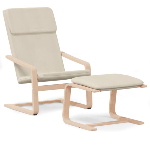 Scaun de relaxare cu taburet, crem, textil