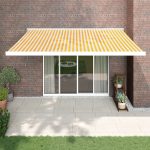 Copertină retractabilă, galben/alb, 4,5×3 m, textil/aluminiu