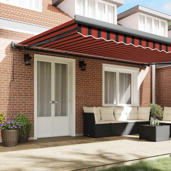 Copertină retractabilă portocaliu & maro 5x3m textil & aluminiu