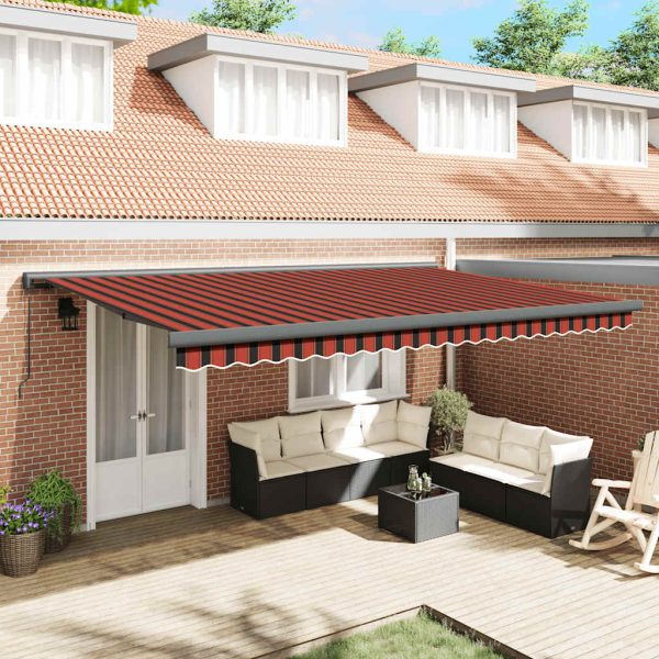 Copertină retractabilă portocaliu & maro 5x3m textil & aluminiu