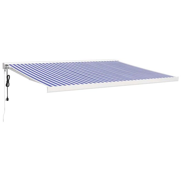 Copertină retractabilă albastru/alb, 4,5×3 m, textil/aluminiu