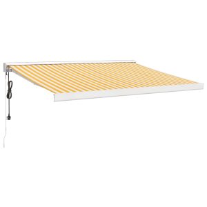 Copertină retractabilă, galben/alb, 3×2,5 m, textil/aluminiu