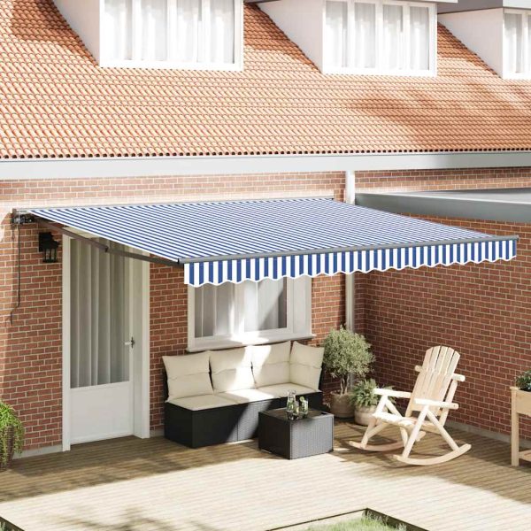 Copertină retractabilă albastru/alb, 3,5×2,5 m, textil/aluminiu