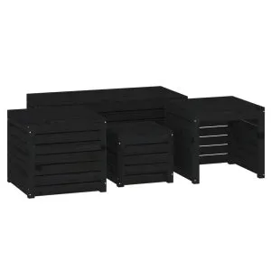 Set cutii de grădină, 4 piese, negru, lemn masiv de pin