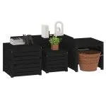 Set cutii de grădină, 4 piese, negru, lemn masiv de pin