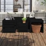 Set cutii de grădină, 4 piese, negru, lemn masiv de pin