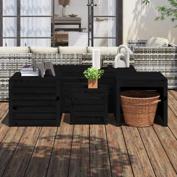 Set cutii de grădină, 4 piese, negru, lemn masiv de pin