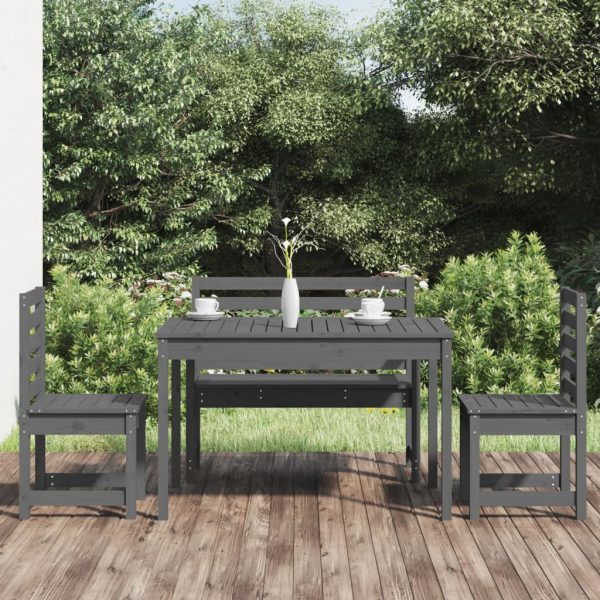 Set de dining pentru grădină, 4 piese, gri, lemn masiv de pin