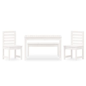 Set de dining pentru grădină, 4 piese, alb, lemn masiv de pin