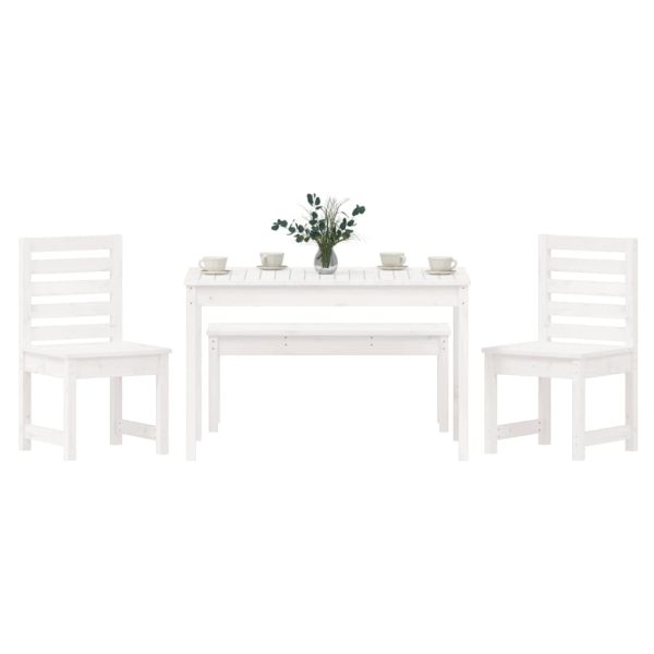 Set de dining pentru grădină, 4 piese, alb, lemn masiv de pin