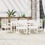 Set cu masă de grădină, 7 piese, alb, lemn masiv de pin