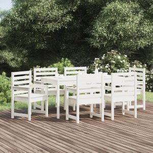 Set cu masă de grădină, 7 piese, alb, lemn masiv de pin