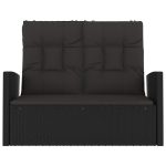 Bancă rabatabilă de grădină cu perne, negru, 118 cm, poliratan