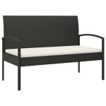 Bancă de grădină cu pernă, negru, 105 cm, poliratan