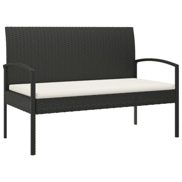Bancă de grădină cu pernă, negru, 105 cm, poliratan