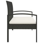 Bancă de grădină cu pernă, negru, 105 cm, poliratan