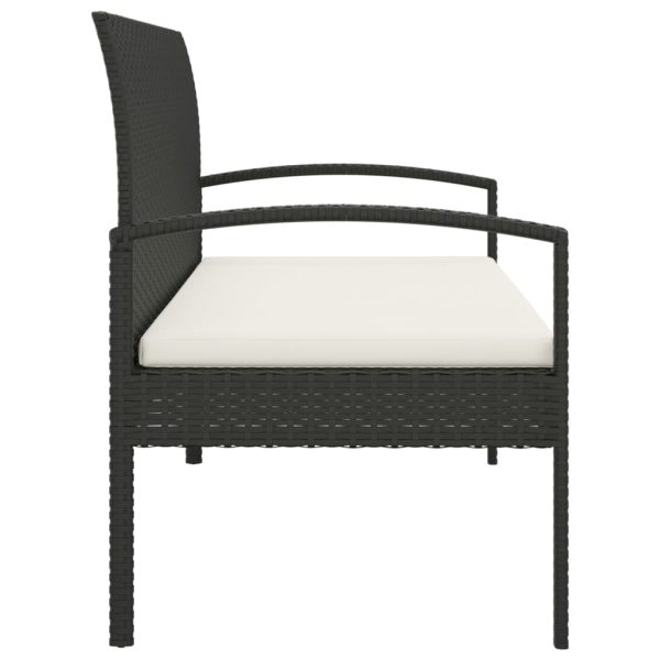 Bancă de grădină cu pernă, negru, 105 cm, poliratan